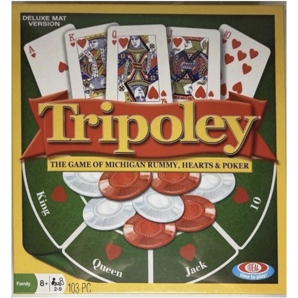 Ideal Tripoley Deluxe Mat Game Michigan Rummy Hearts Poker 0C1241 New Sealed